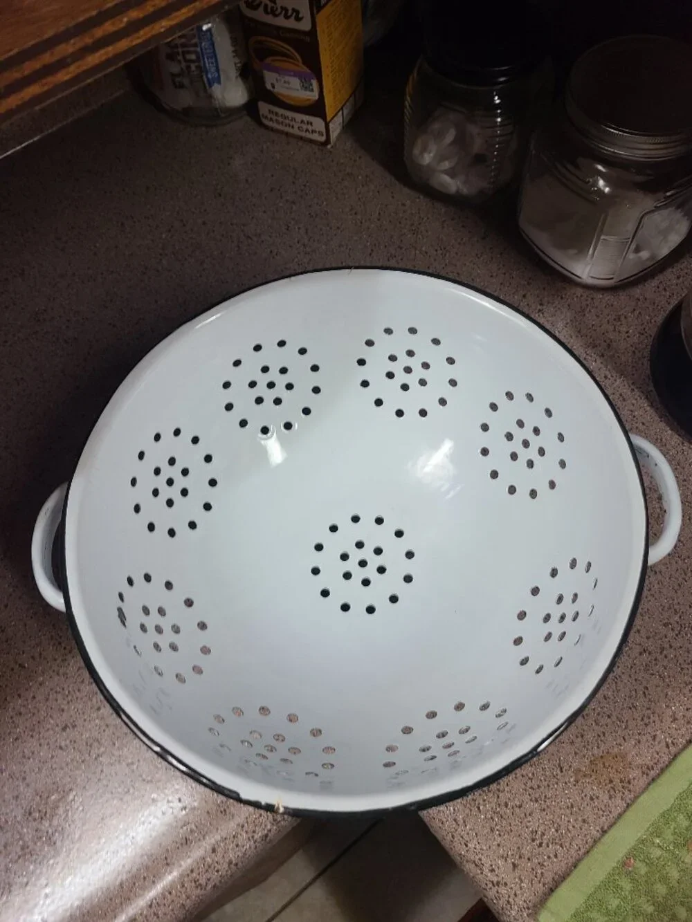 VTG Enamel Colander Strainer Graniteware Black & White with Handles